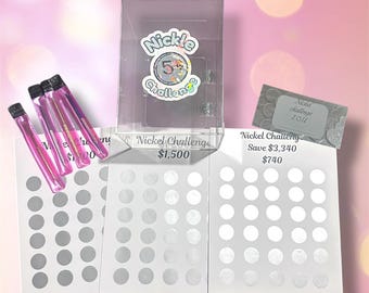 Nickel Savings Challenge Lockbox, Acrylic Box, Scratch Off Tracker (3,340 Dollars Goal)
