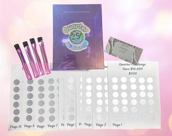 Purple Acrylic Quarter Savings Challenge Lockbox | Scratch-Off Tracker System 16,699 Dollars Goal