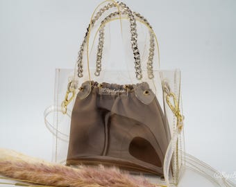 Bolso de diseñador transparente hecho a mano - Monedero transparente único con bolsa extraíble - Accesorio de moda versátil