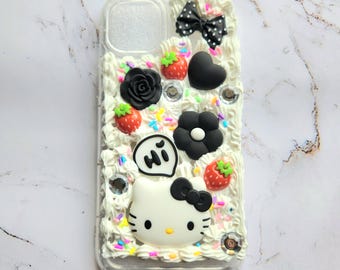 Custodia per telefono a forma di gattino ispirata a una torta di zucchero, custodia Kawaii Decoden, custodia per telefono da sogno, custodia per telefono a forma di torta, iPhone 15+