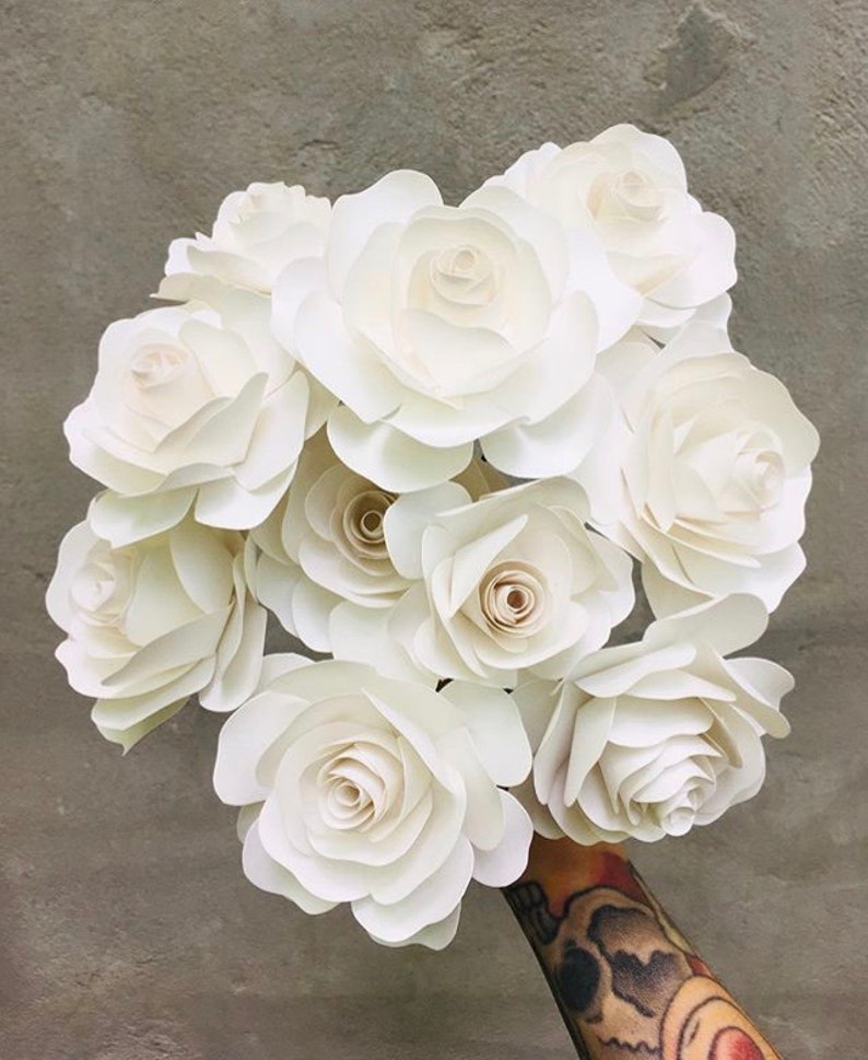 18 stem paper flower bouquet, wedding flowers, birthday gift, paper flowers, bridesmaid bouquet, paper roses, image 7