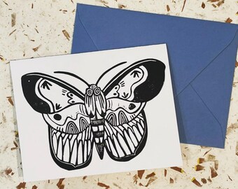 Blank Card, hand printed cards, Block printed stationary, Love note, block printed card, moth