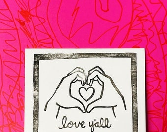 Blank Card, hand printed cards, Block printed stationary, Love note, block printed card, love yall