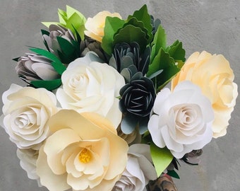 20 stem paper flower bouquet, mixed bouquet, paper flowers, wedding flowers, succulents, paper roses
