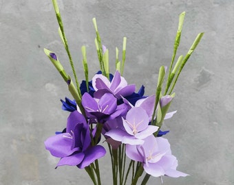 8 stem gladiola bouquet, wedding flowers, birthday gift, paper flowers, bridesmaid bouquet, lavender , holiday decor