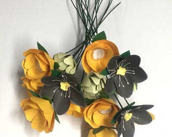 paper flower bouquet, paper bouquet, yellow bouquet,paper foliage, wedding bouquet, paper flower arrangement, bridesmaid bouquet