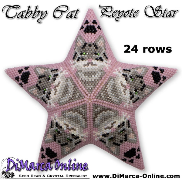 Tutorial 24 rows - 3D Peyote Star Beading Pattern TABBY CAT with Basic Instructions
