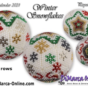 3D Peyote Ball Beading Pattern 7 rows - WINTER SNOWFLAKES with Basic Instructions Tutorial