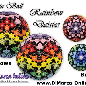 3D Peyote Ball Beading Pattern 7 rows - RAINBOW DAISIES with Basic Instructions Tutorial
