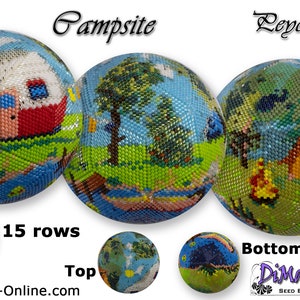 3D Peyote Ball Beading Pattern 15 rows - CAMPSITE with Basic Instructions Tutorial
