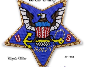 Tutorial de 30 filas - Patrón de abalorios de estrella peyote 3D US NAVY con instrucciones básicas