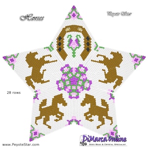 3D Peyote Star Beading Pattern HORSES with Basic Instructions Tutorial