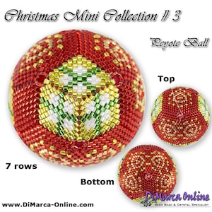 Patrón de abalorios de bolas de peyote 3D de 7 filas - NAVIDAD MINI 3 con tutorial de instrucciones básicas