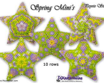 Schema per perline a stella in peyote 3D, 5 MINI STELLE PRIMAVERILI con istruzioni di base