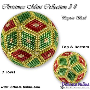 Patrón de abalorios de bolas de peyote 3D de 7 filas - MINI 8 NAVIDAD con tutorial de instrucciones básicas