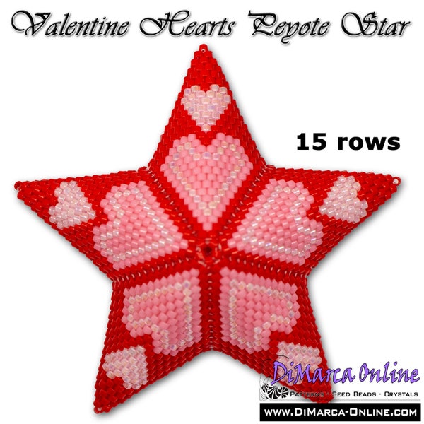 Tutorial 15 rows - 3D Peyote Star Beading Pattern VALENTINE HEARTS with Basic Instructions