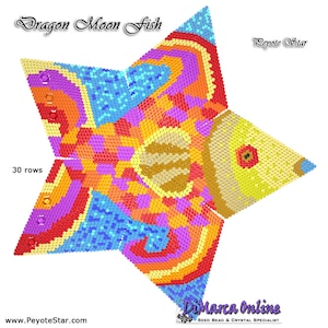 Tutorial 30 rows - 3D Peyote Star Beading Pattern DRAGON MOON FISH with Basic Instructions