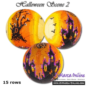 3D Peyote Ball Beading Pattern 15 rows - HALLOWEEN SCENE 2 with Basic Instructions Tutorial