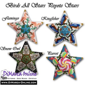 Tutorial 23-24 rows - 3D Peyote Star Beading Pattern BIRDS ALL STARS (4 x) with Basic Instructions
