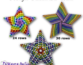 Tutorial 24 - 30 rows - 3D Peyote Star Beading Pattern COLOURFUL ILLUSION ALL Stars (3 x) with Basic Instructions