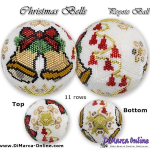 Patrón de cuentas de bolas de peyote 3D de 11 filas - CAMPANAS DE NAVIDAD con tutorial de instrucciones básicas