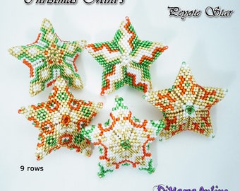 3D Peyote Star Beading Pattern 5 CHRISTMAS MINI STARS with Basic Instructions Tutorial