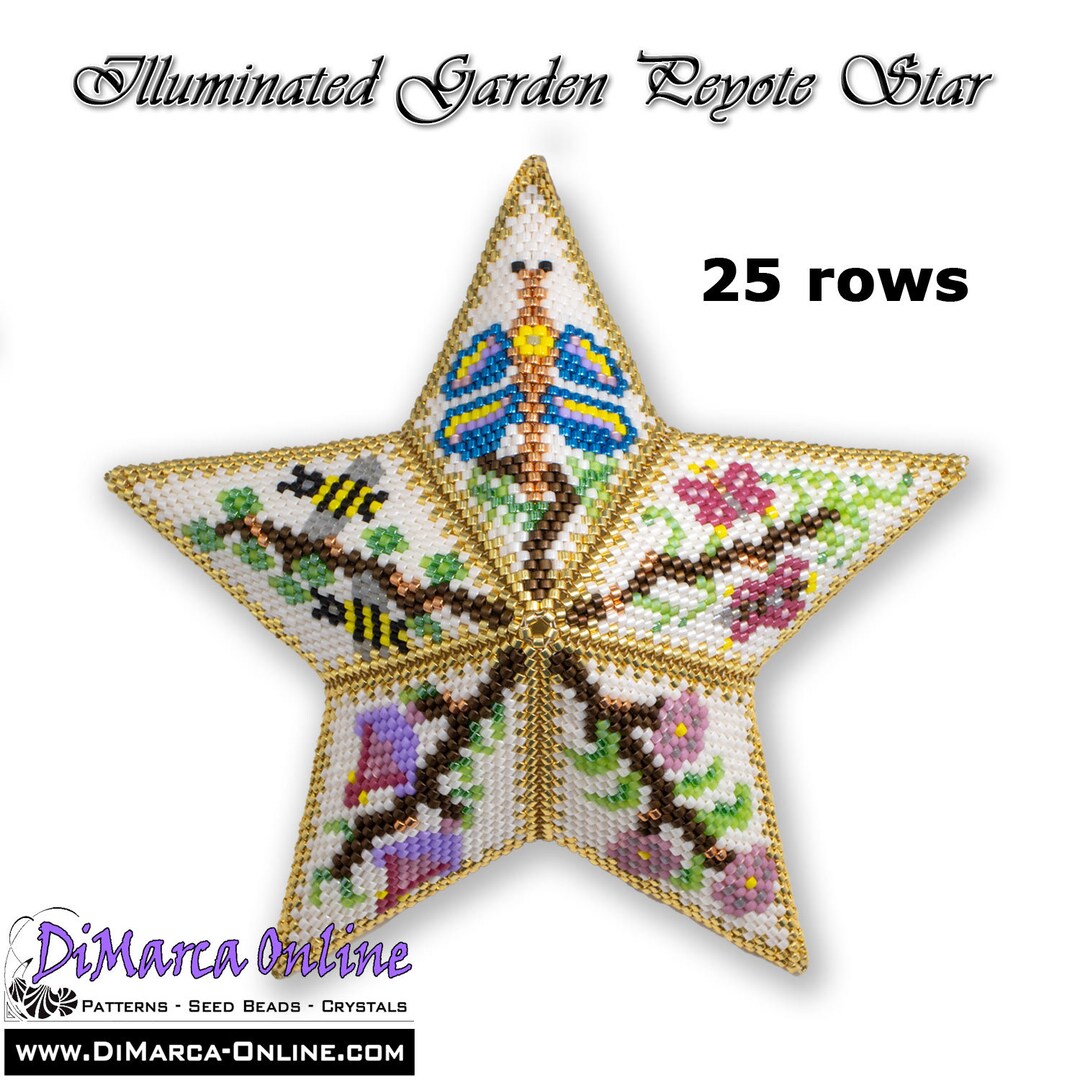 Star Pattern Torque Multiple Rows Tutorial 25 Rows - 3D Peyote Star Beading Pattern ILLUMINATED GARDEN ...