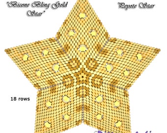 3D PEYOTE STAR Beading Pattern/Tutorial BICONE Bling Gold Star + Basic Instructions