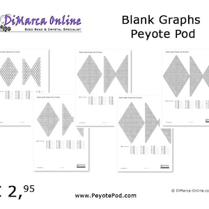 Pode incluir: Cinco modelos de papel quadriculado em branco imprimíveis para projetos de miçangas de ponto peyote. Cada modelo é etiquetado como "Blank Graph Peyote Pod 10 Rows".
