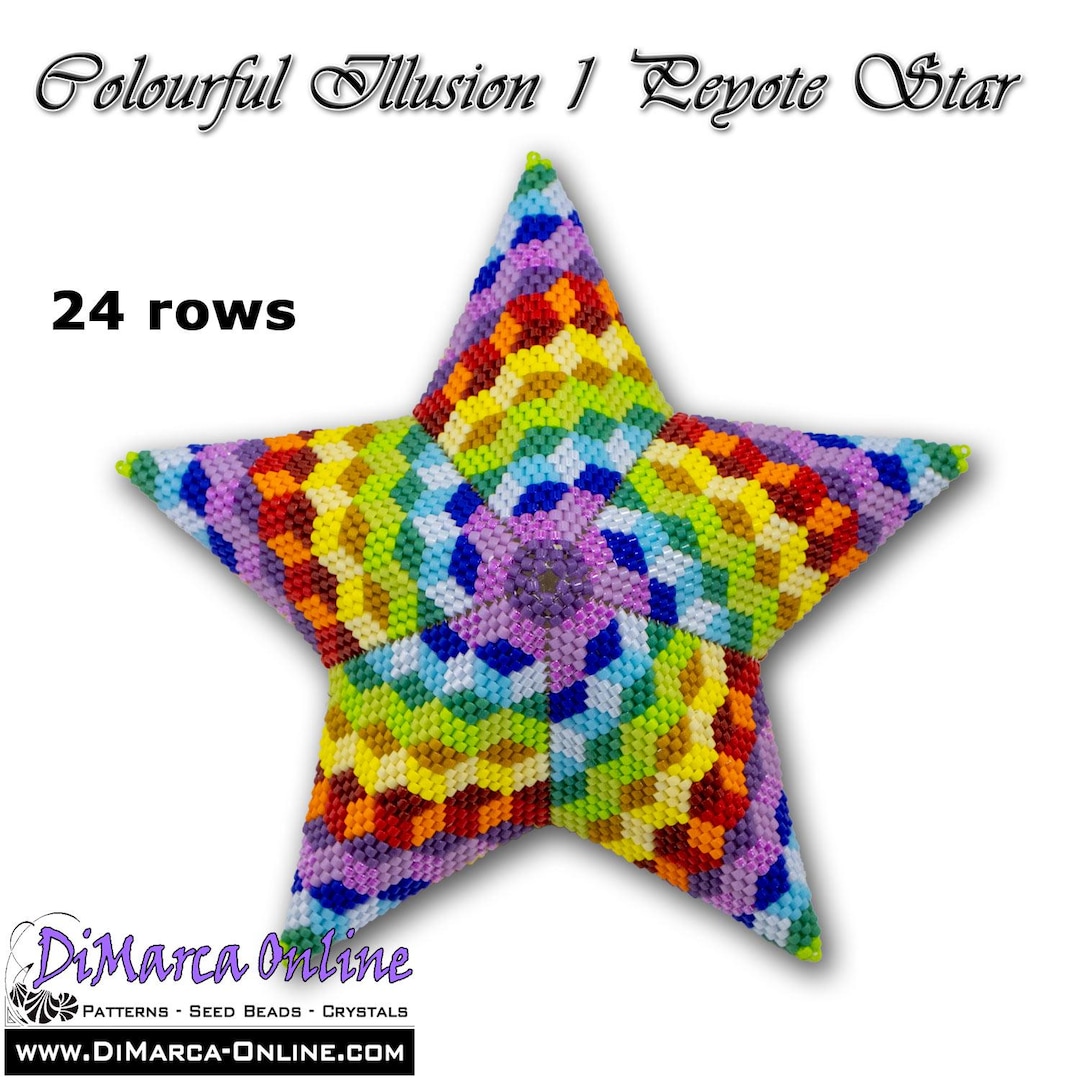 Star Pattern Torque Multiple Rows Tutorial 24 Rows - 3D Peyote Star Beading Pattern COLOURFUL ILLUSION 1 ...