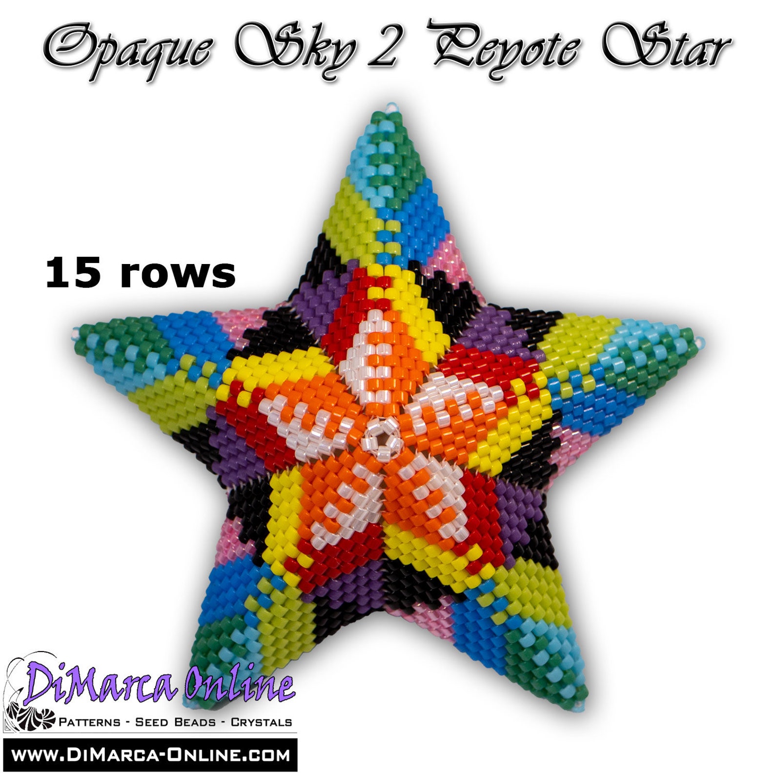 Star Pattern Torque Multiple Rows Tutorial 15 - 20 Rows - 3D Peyote Star Beading Pattern OPAQUE SKY ALL ...