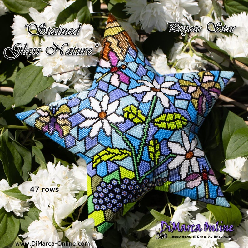 3D Peyote Star Beading Pattern STAINED GLASS NATURE with Basic Instructions Tutorial