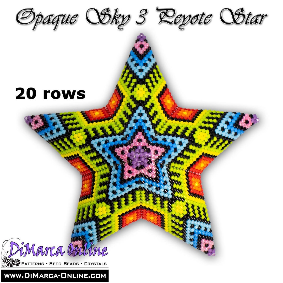 Star Pattern Torque Multiple Rows Tutorial 20 Rows - 3D Peyote Star Beading Pattern OPAQUE SKY 3 With ...
