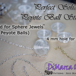 May include: Clear plastic peyote beads for jewelry making. The beads are designed for sphere jewels and have a 4 mm hole for stringing. The beads are shown on a white surface with a silver chain and a gold chain.