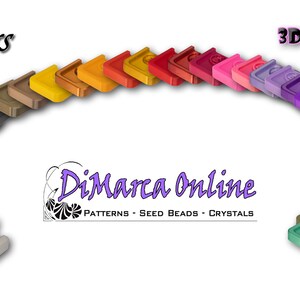 May include: A rainbow of colors in 3D printed corner pieces. The colors range from white to black, with shades of gray, brown, orange, yellow, red, pink, purple, blue, green, and teal. The text "DiMarca Online" is visible in the center of the image. The text "Colors" is visible in the top left corner of the image. The text "3D-PRINTS" is visible in the top right corner of the image.