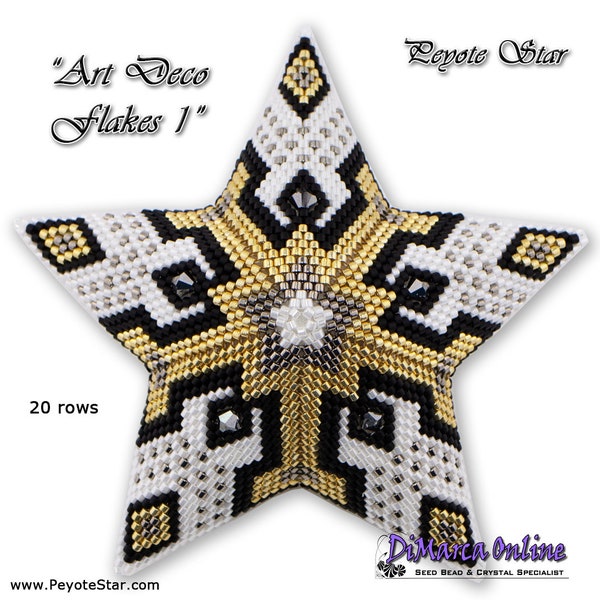 3D Peyote Star Beading Pattern ART DECO FLAKES 1 with Basic Instructions Tutorial