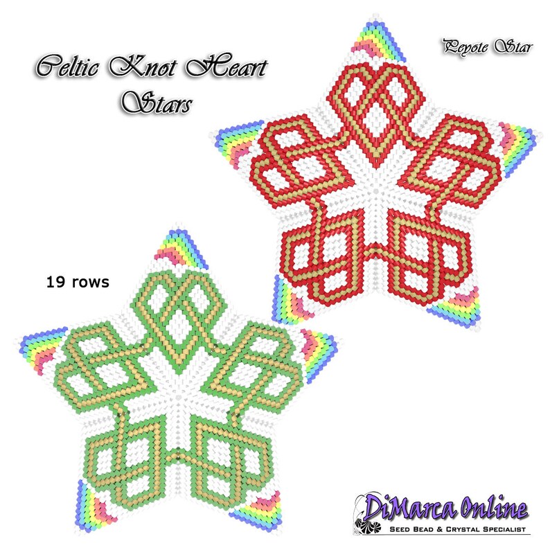 3D Peyote Star Beading Pattern CELTIC KNOT HEART with Basic Instructions Tutorial