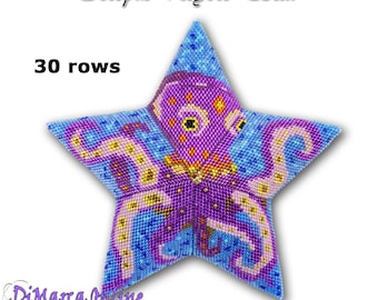 Tutorial de 30 carreiras - Padrão de miçangas em estrela 3D estilo peiote com instruções básicas para polvo.