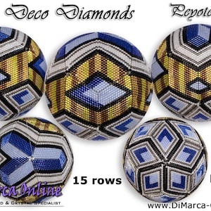 3D Peyote Ball Beading Pattern 15 rows - ART DECO DIAMONDS with Basic Instructions Tutorial