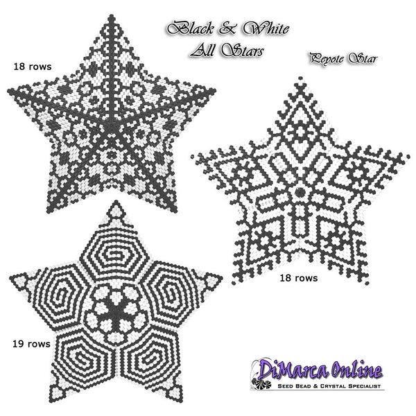 3D PEYOTE STAR Beading Pattern/Tutorial BLACK & White All Stars + Basic Instructions