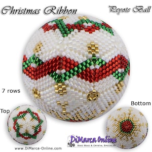 3D Peyote Ball Beading Pattern 7 rows - CHRISTMAS RIBBON with Basic Instructions Tutorial