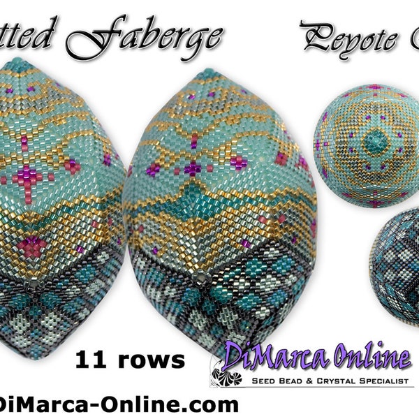 3D Peyote Egg Beading Pattern 11 rows - NETTED FABERGÉ with Basic Instructions Tutorial