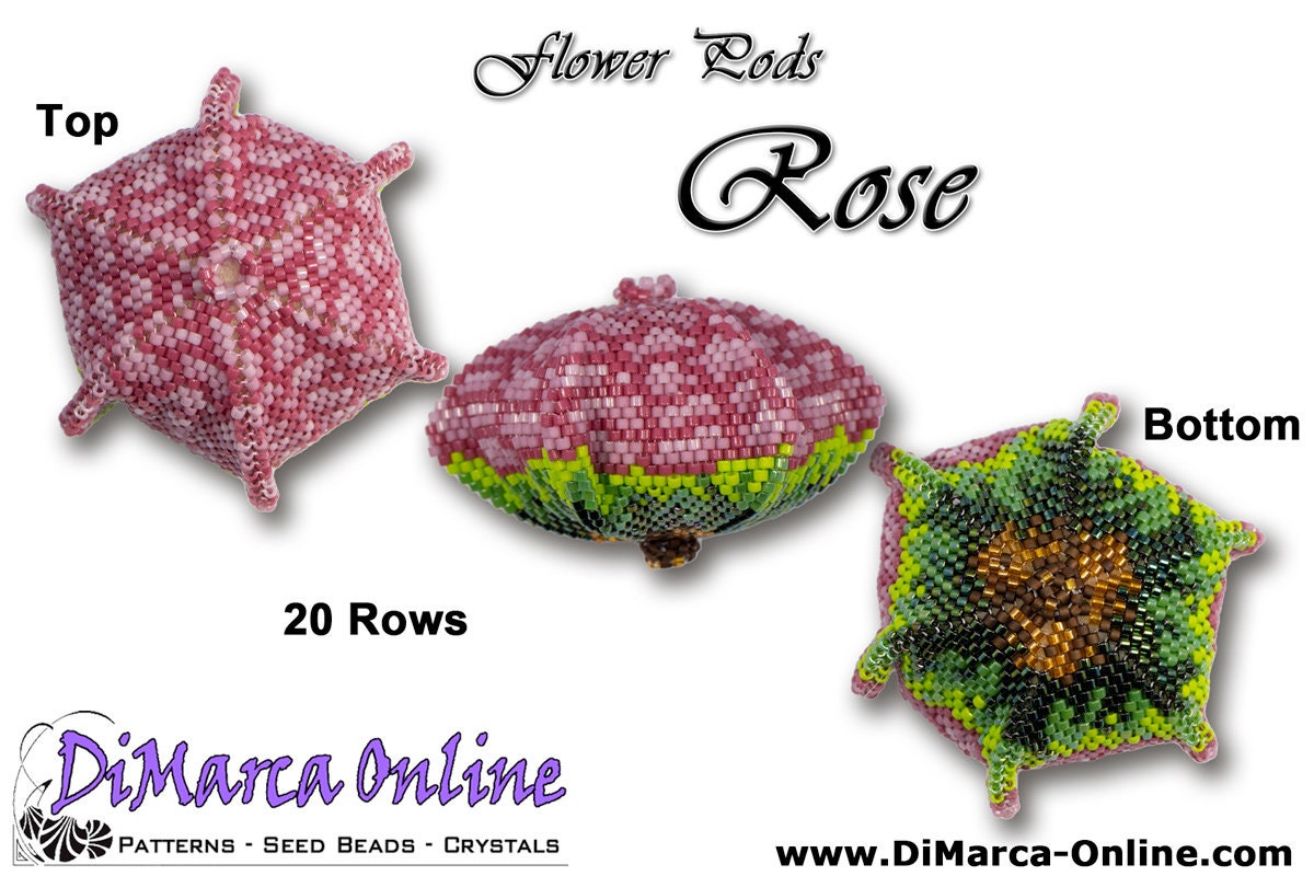 Tutorial 20 Rows - 3D Peyote POD Beading Pattern FLOWER (6 Sides) 3D ...