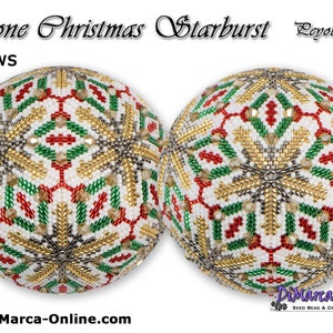 3D Peyote Ball Beading Pattern 15 rows - BICONE CHRISTMAS STARBURST with Basic Instructions Tutorial