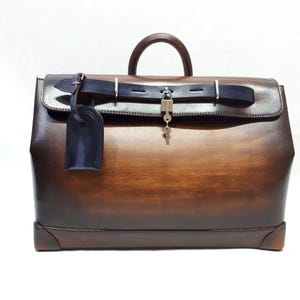 Bolso de viaje Perak Overnighter, bolso tipo cartera de piel flor, bolso vintage marrón para portátil, bolso de oficina hecho a mano, bolso de piel con asa.