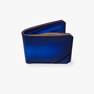Cartera plegable Trivor, tarjetero y efectivo de cuero azul de grano completo, regalo compacto para el Día del Padre, ideal para el tercer aniversario, con bolsillo.