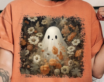 Simpatico fantasma in fiori di campo PNG, fantasma Cottagecore PNG, fantasma autunnale, fantasma autunnale PNG, fantasma di Halloween PNG, fantasma floreale PNG, download istantaneo