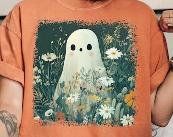 Simpatico fantasma in fiori di campo PNG, fantasma Cottagecore PNG, fantasma autunnale, fantasma autunnale PNG, fantasma di Halloween PNG, fantasma floreale PNG, download istantaneo