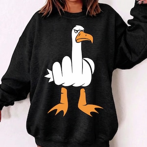 Gaviota maleducada SVG PNG, camiseta de gaviota con el dedo medio, camiseta de humor para adultos, SVG de gesto divertido de desprecio.