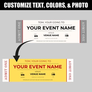 Event Ticket Vorlage, EDITIERBARE DIY Event Printable, Surprise Getaway, Einladung, Weihnachten, Geschenk für ihn, Musical, Theatershow, Konzert